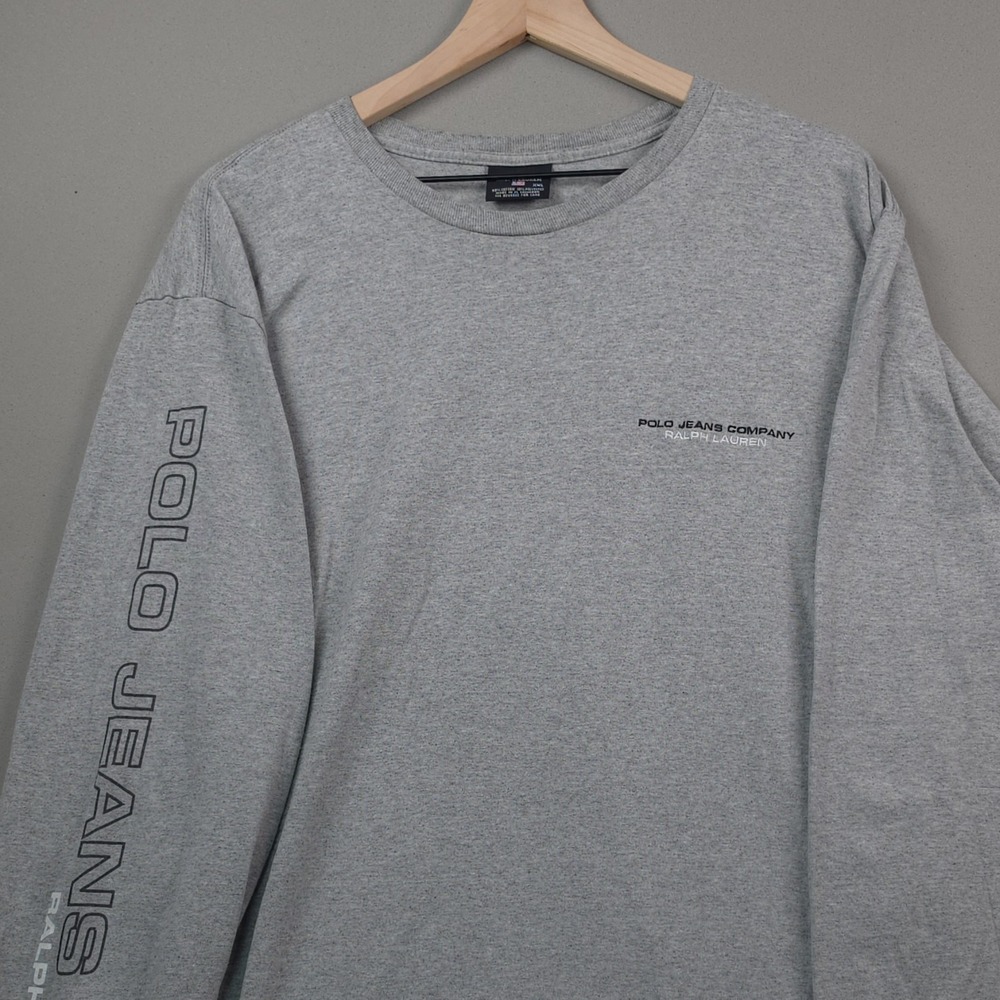 Polo Jeans Co Ralph Lauren Mens XXL Heather Grey Long Sleeve Logo Tee Streetwear